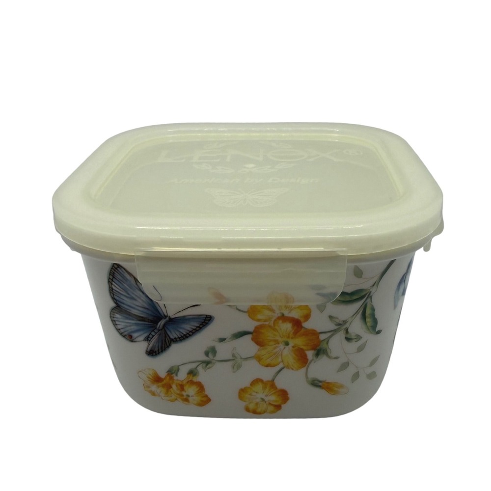 Lenox Butterfly Meadow Square Food Storage Container with Lid Porcelain 16oz